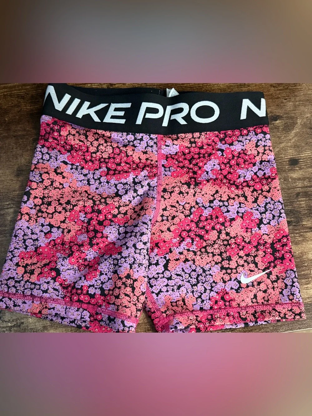 Nike Girls' Pro Pink Purple Floral Pro Shorts